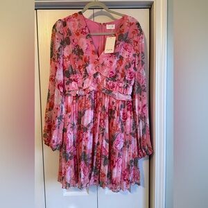 Fate Pink Multi Floral Mini Dress size L NWT